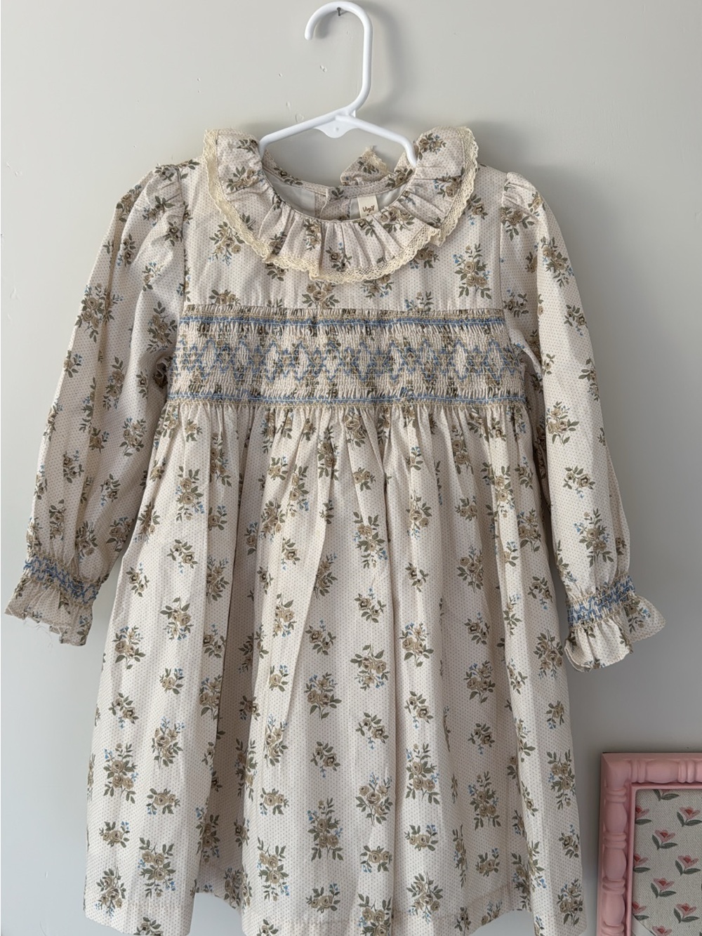 Classic Cream Floral Smocked Girls Dress